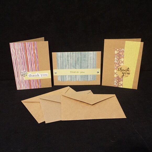 Set of 3 Colorful Patterned Thank You Handmade Greeting Note Cards - Picture 1 of 2